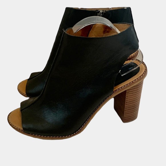 Madewell Peep Toe Chunky Heel Bootie Black Leather Boho Summer Outer Banks Sz 10 - Picture 2 of 9
